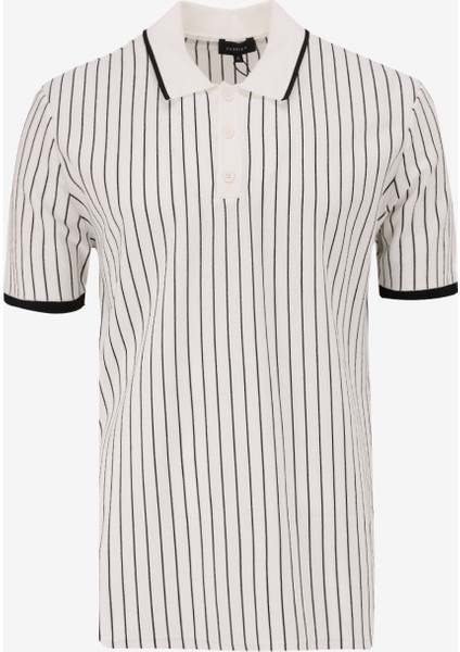 Polo Yaka Basic Çizgili Beyaz Erkek Kazak F5SM-KZK 2074