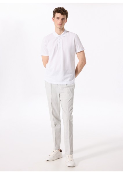 Normal Bel Duble Paça Kırık Beyaz Erkek Chino Pantolon F5SM-PNT 2311