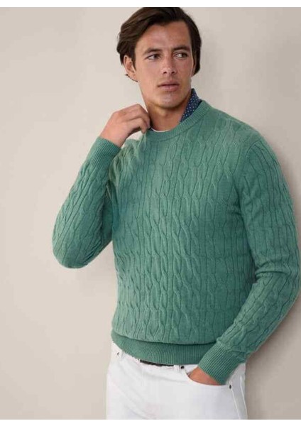 Bisiklet Yaka Slim Fit Yeşil Erkek Kazak HM703241