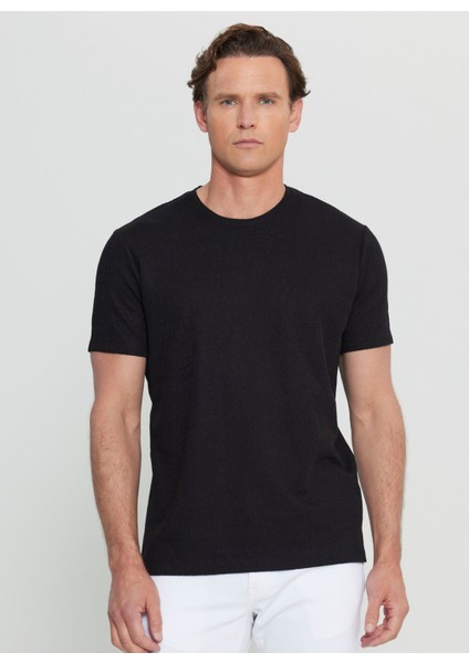 Bisiklet Yaka Jakarlı Siyah Erkek T-Shirt ACE091252300_SYH fiyatları