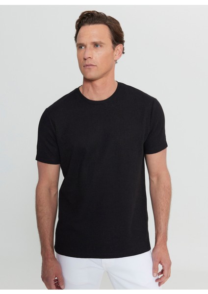 Bisiklet Yaka Jakarlı Siyah Erkek T-Shirt ACE091252300_SYH modelleri