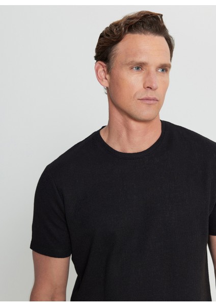 Bisiklet Yaka Jakarlı Siyah Erkek T-Shirt ACE091252300_SYH fırsatları