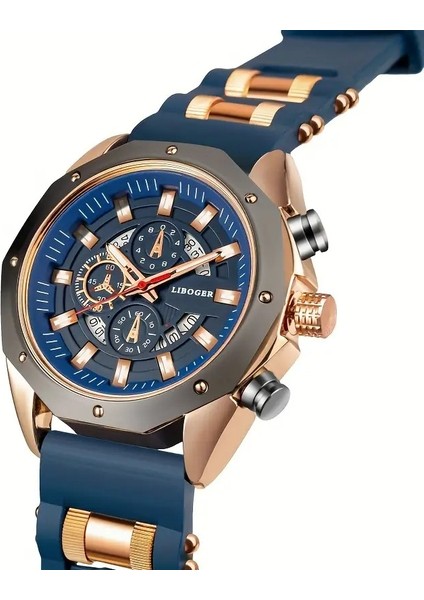 Erkekler Için Hediye Chronograph Saatli Spor Kuvars Saat, Silikon Kayışlı
