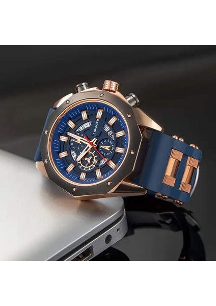 Erkekler Için Hediye Chronograph Saatli Spor Kuvars Saat, Silikon Kayışlı