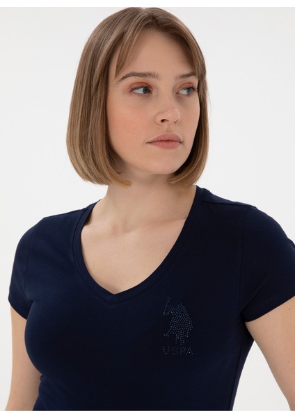 V Yaka Lacivert Kadın T-Shirt TV0125 fiyatları