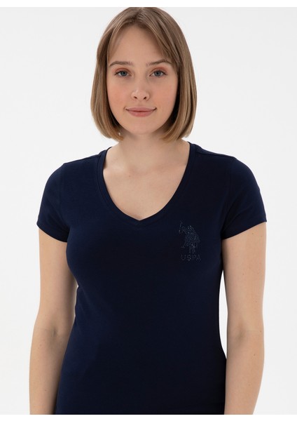 V Yaka Lacivert Kadın T-Shirt TV0125 modelleri