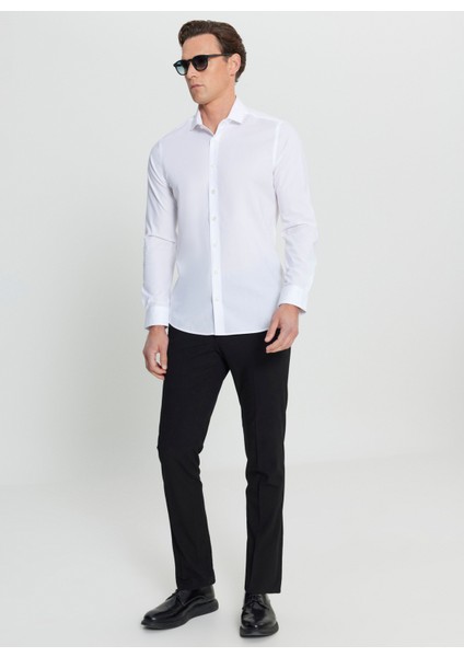 Slim Fit Düğmeli Yaka Beyaz Erkek Gömlek ACE020252040_BYZ