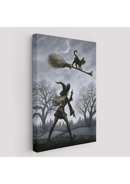 - Cadı Süpürgesi ile Uçan Kara Kedi Tablosu, Witches HALLOWEEN-6353 fiyatları