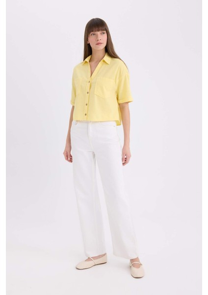 Boxy Fit Basic Düz Kısa Kollu Gömlek V2523AZ25SP