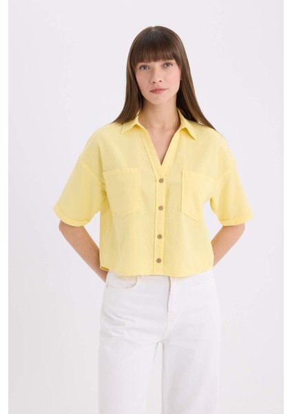 Boxy Fit Basic Düz Kısa Kollu Gömlek V2523AZ25SP