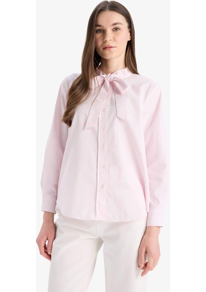 Relax Fit Fiyonk Yaka Çizgili Simli Kumaş Uzun Kollu Tesettür Gömlek Tunik E7976AX25SM modelleri