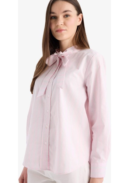 Relax Fit Fiyonk Yaka Çizgili Simli Kumaş Uzun Kollu Tesettür Gömlek Tunik E7976AX25SM fırsatları
