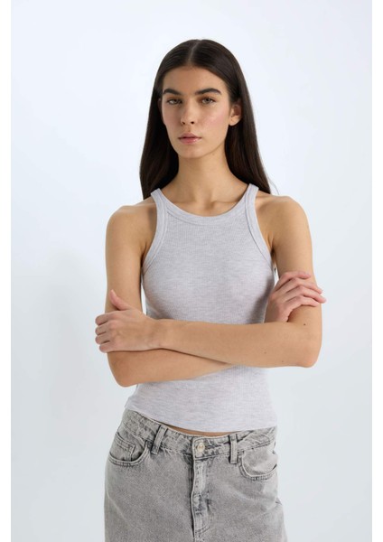 Slim Fit Dar Kesim Halter Yaka Basic Düz Fitilli Kaşkorse Atlet E2176AX25SP fırsatları