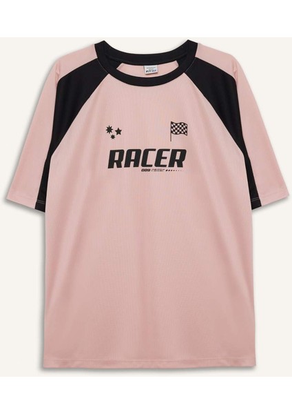 Defactofit Boxy Fit Bisiklet Yaka Slogan Baskılı Sporcu Kısa Kollu TIŞÖRT E4793AX25SP