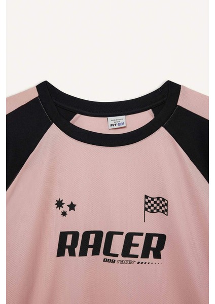 Defactofit Boxy Fit Bisiklet Yaka Slogan Baskılı Sporcu Kısa Kollu TIŞÖRT E4793AX25SP