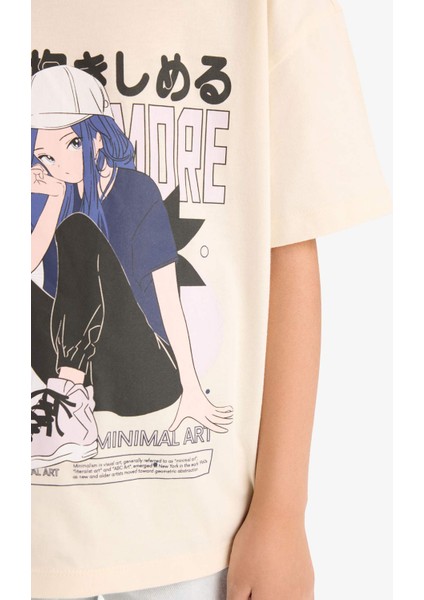 Kız Çocuk Oversize Geniş Kalıp Bisiklet Yaka Baskılı Kısa Kollu Tişört indirimleri