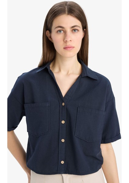 Boxy Fit Basic Düz Kısa Kollu Gömlek V2523AZ25SP