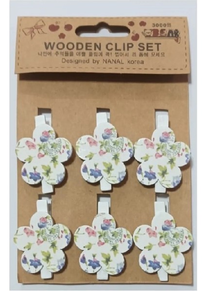 Ahşap Desenli Mandal Seti ( 6'lı )