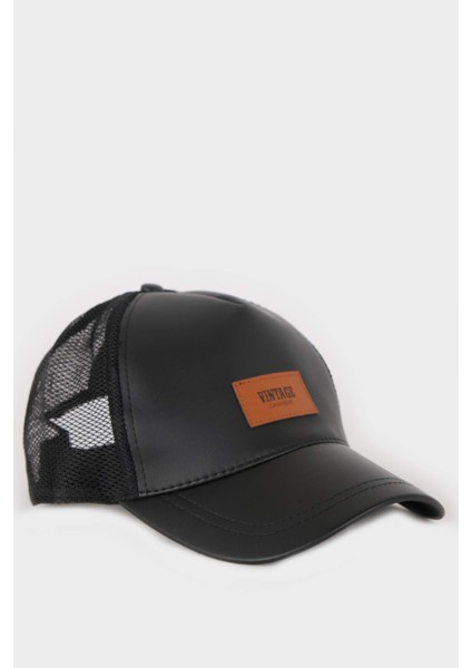Erkek Suni Deri Cap Şapka W8557AZ25SM