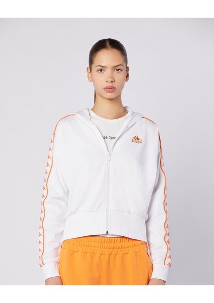 222 Banda Carlise Tur Kadın Beyaz-Turuncu Regular Fit Fermuarlı Eşofman Üstü