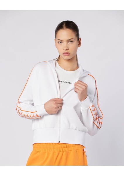 222 Banda Carlise Tur Kadın Beyaz-Turuncu Regular Fit Fermuarlı Eşofman Üstü fiyatları