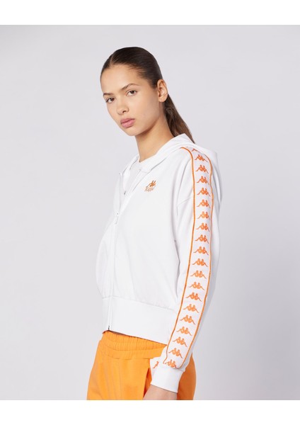 222 Banda Carlise Tur Kadın Beyaz-Turuncu Regular Fit Fermuarlı Eşofman Üstü modelleri