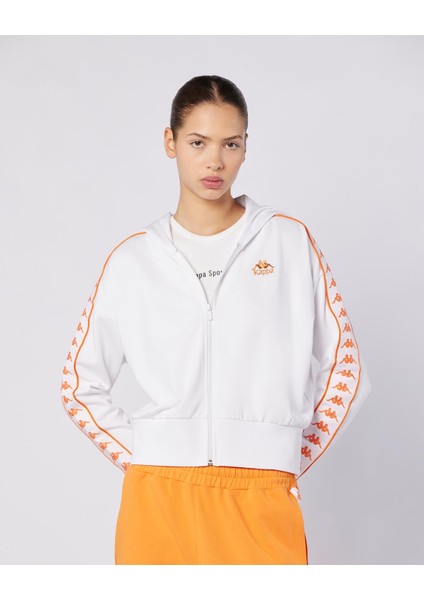 222 Banda Carlise Tur Kadın Beyaz-Turuncu Regular Fit Fermuarlı Eşofman Üstü fırsatları