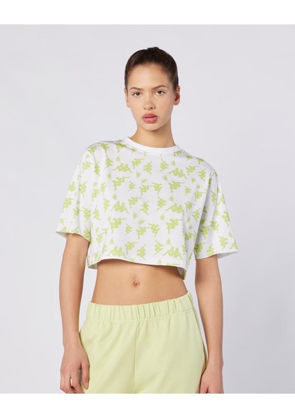 Miran Tee Kadın Beyaz-Yeşil Regular Fit Tişört