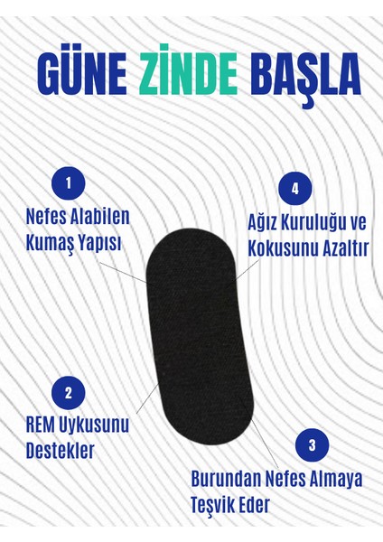 Ağız Bandı 30 Adet - Tıbbi Uyku Bandı Siyah Hipoalerjenik Pamuk Kumaş ile Konforlu Uyku - Flowful.co indirimleri