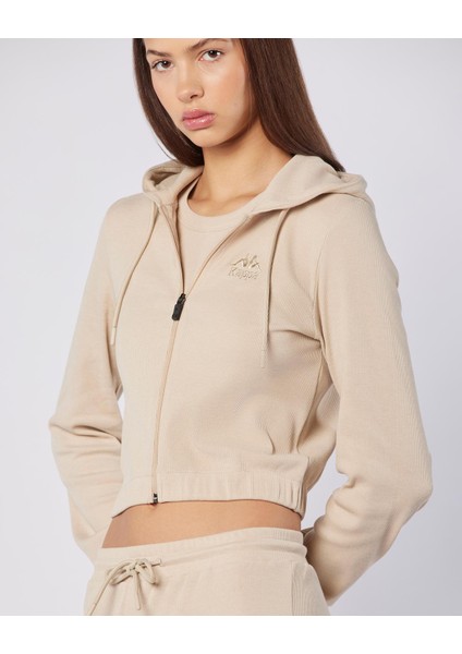 Leda Full Zip Kadın Bej Regular Fit Fermuarlı Eşofman Üstü