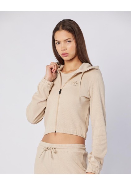 Leda Full Zip Kadın Bej Regular Fit Fermuarlı Eşofman Üstü