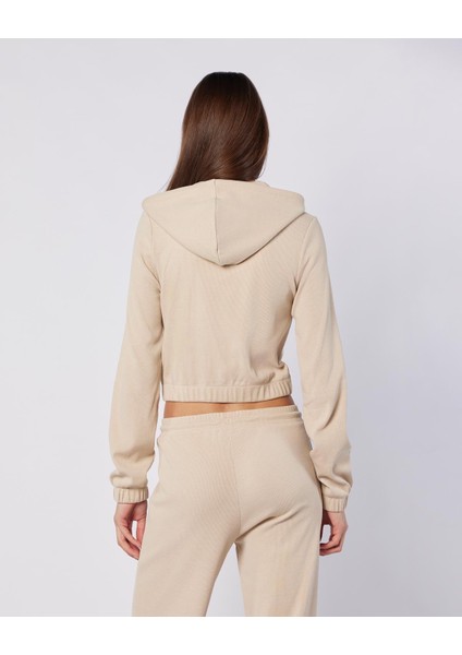 Leda Full Zip Kadın Bej Regular Fit Fermuarlı Eşofman Üstü