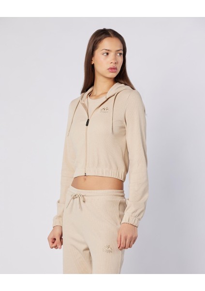 Leda Full Zip Kadın Bej Regular Fit Fermuarlı Eşofman Üstü