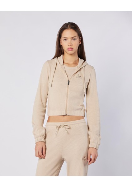 Leda Full Zip Kadın Bej Regular Fit Fermuarlı Eşofman Üstü