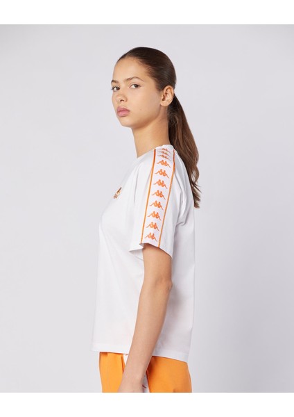 222 Banda Adi Tur Kadın Beyaz-Turuncu Regular Fit Tişört fiyatları