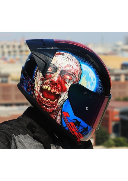 Rapıd 2 Race Zombıe Kapalı Motosiklet Kaskı Gökkuşağı Camlı fırsatları
