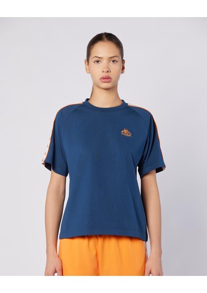 222 Banda Adi Tur Kadın Lacivert-Turuncu Regular Fit Tişört