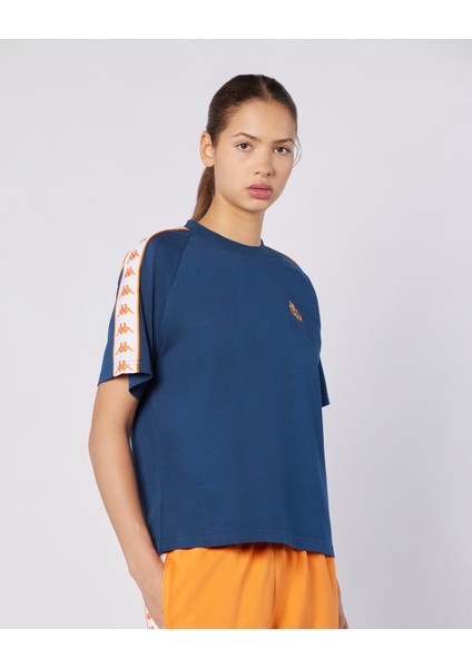 222 Banda Adi Tur Kadın Lacivert-Turuncu Regular Fit Tişört indirimleri