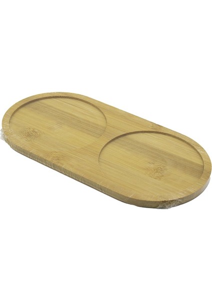 2 Bölmeli Oval Ahşap Bambu Yağdanık Altlık 12X24X0.8 cm