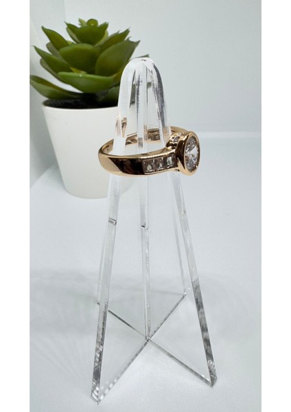 Stainless Steel Gold Kaplama Oval Zirkon Taşlı Yüzük