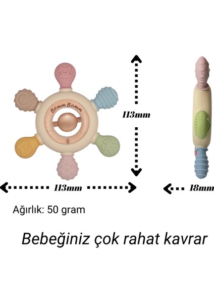 Boncuklu Silikon Bebek Diş Kaşıyıcı Hafif ve Rahat Kavranır