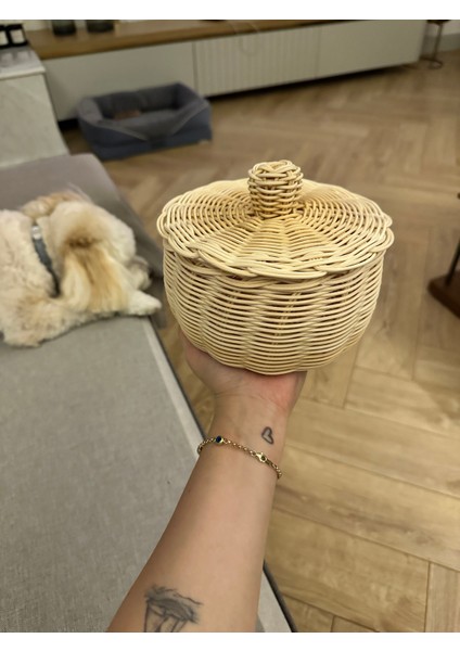 Rattan Bambu Kapaklı Sepet Doğal Renk modelleri