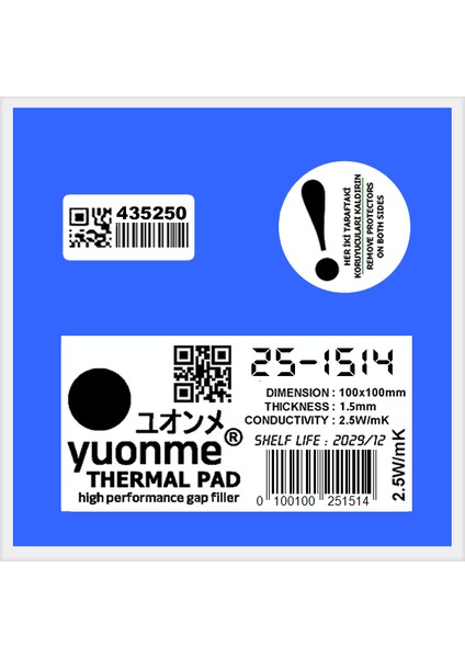 Termal Ped / Thermal Pad 1.5mm 2.5W/MK 100X100MM 25-1514