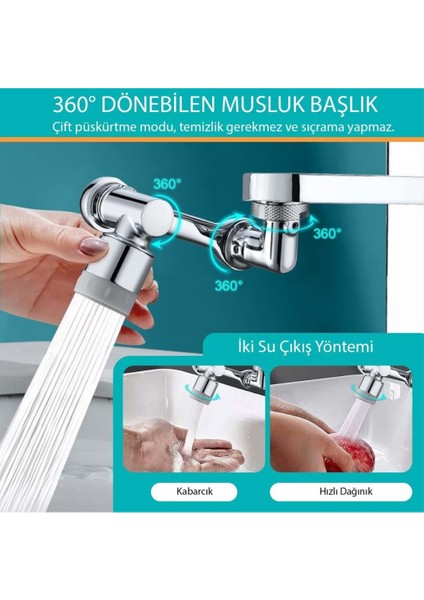 360 Derece Dönebilen Evrensel 2 Modlu Robotik Kol Mutfak Banyo Musluk Başlığı