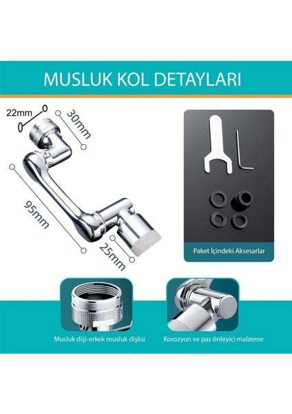 360 Derece Dönebilen Evrensel 2 Modlu Robotik Kol Mutfak Banyo Musluk Başlığı