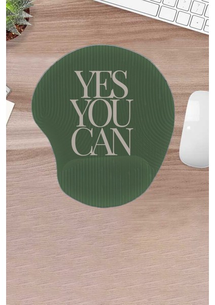 Yeşil, Yes You Can, Bilek Destekli, Konforlu Mouse Pad, Bilgisayar Aksesuarı, Bilgisayar Faresi Aksesuarı