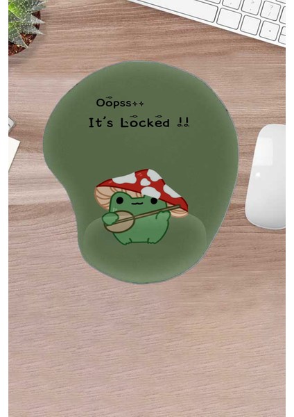 Opsss, Its Locked, Komik Kurbağa, Yeşil Bilek Destekli Mouse Pad, Bilgisayar Faresi Aksesuarı, Bilgisayar Oyunu Faresi Aksesuarı