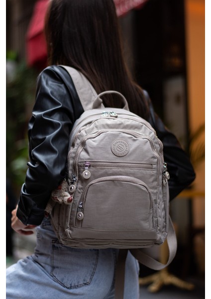 Unisex Suya Dayanıklı Krinkıl Kumaş Çok Gözlü Orta Boy Laptop Okul ve Sırt Çantası