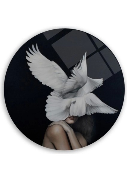 Kadın ve Güvercin Yuvarlak Cam Tablo fiyatları