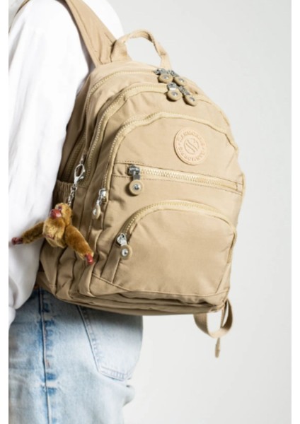 Unisex Suya Dayanıklı Krinkıl Kumaş Çok Gözlü Orta Boy Laptop Okul ve Sırt Çantası